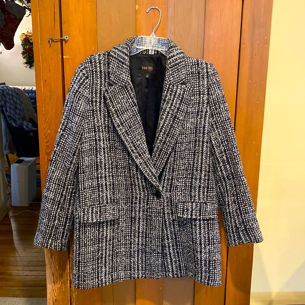 Truth by Republic Black Plaid Pea Coat/Jacket,Wool Blend,Size L/12,Warm!